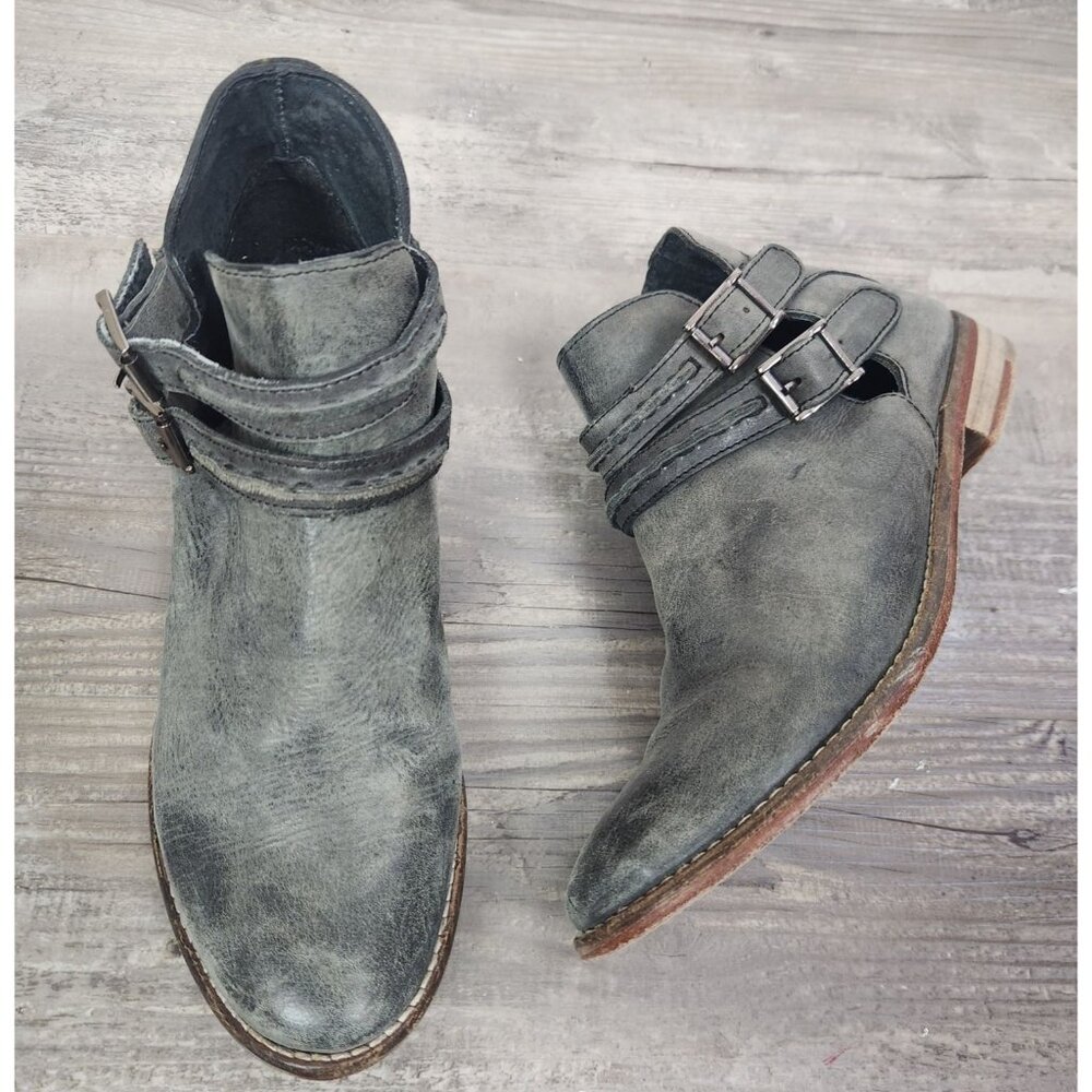 Free People Women's Sz. 36/6 Grey Leather Double Buckle Ankle Booties